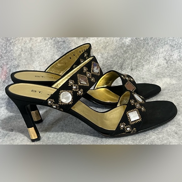 VTG*New-ST.John Satin Embellished Heeled Sandals Slip on Sandals/heels~Size:8~ - Picture 2 of 14